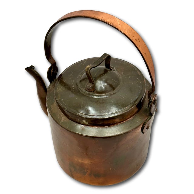 Antique Early American Thick & Heavy Gauge Hand Wrought Solid Copper Utilitarian Primitive Hot Water Kettle Early 19th Century For Sale - Image 9 of 18
