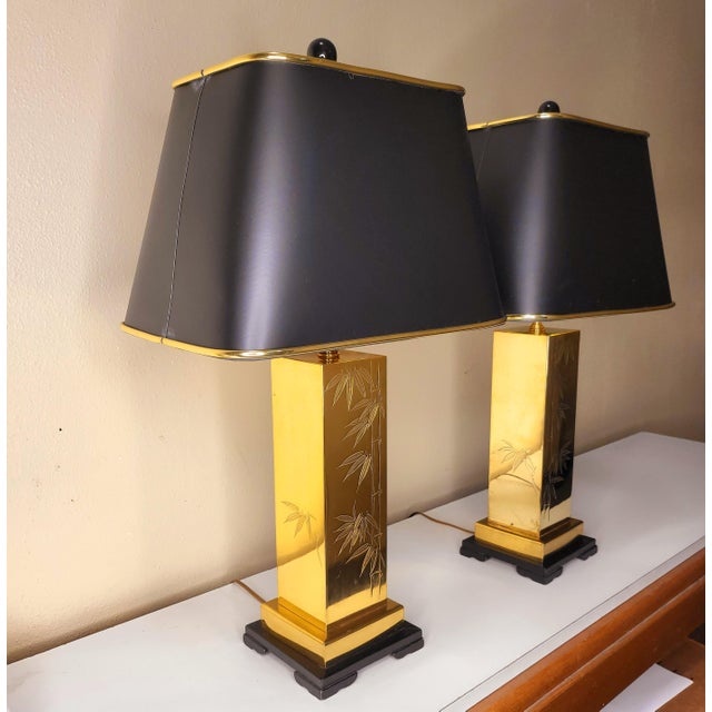 Vintage Murray Feiss Bamboo Chinoiserie Table Lamps With Shades a