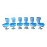 1960s Carlo Moretti Murano Tiffany Blue and White Cased Stemware Wine Goblets & Compotes - Set of 12 For Sale