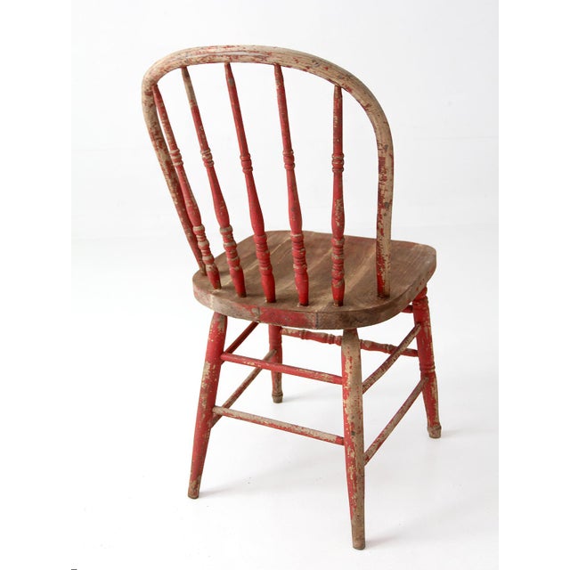 Antique Red Windsor Spindle Back Farmhouse Chair For Sale - Image 15 of 17