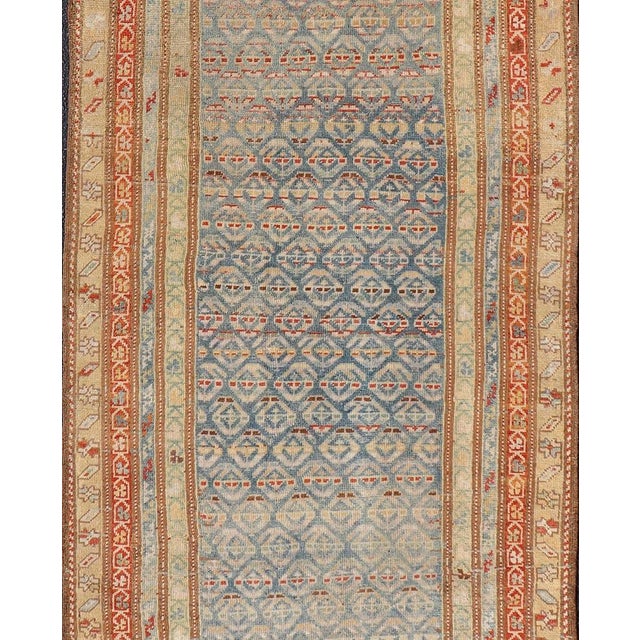 Textile Antique Kurdish Runner With Geometric Motifs and Soft Color Palette 3'6"x10'0" For Sale - Image 7 of 10