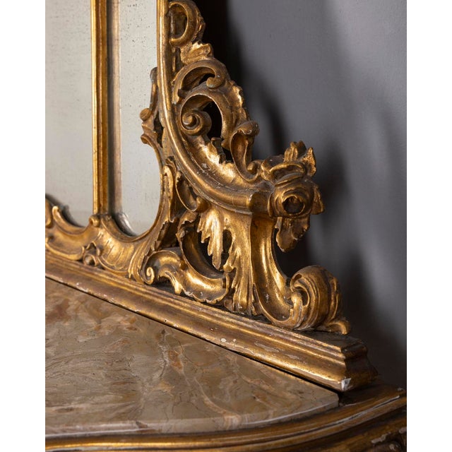 Antique Console Table with Mirror in Decorated Wood, 1890s For Sale - Image 4 of 18