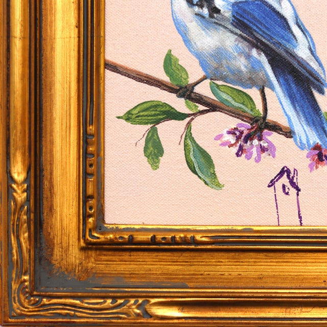 A Home in the Woods - Original Birds Portrait Still Life Framed Acrylic Painting by Carlos Gamez De Francisco For Sale In Los Angeles - Image 6 of 9