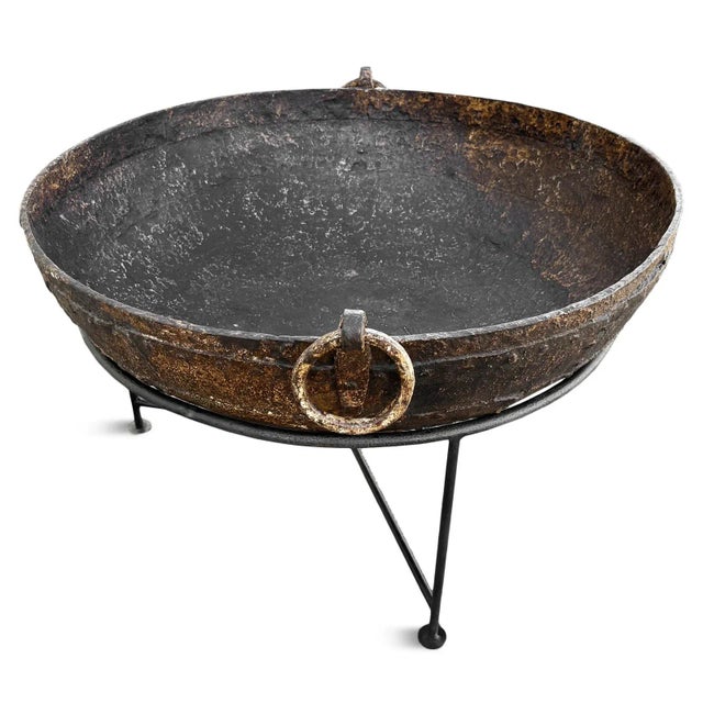 Authentic vintage hand crafted iron Kadai fire bowl or planter. Originally used as Indian cooking basins. These iron bowls...