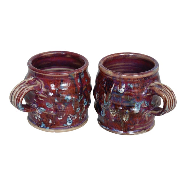 Sculptural Drip Glaze Mugs - a Pair For Sale