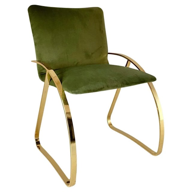 Mid-Century Modern Office Armchair in Sea Bream and Green Velvet, Italy, 1970s For Sale - Image 3 of 10