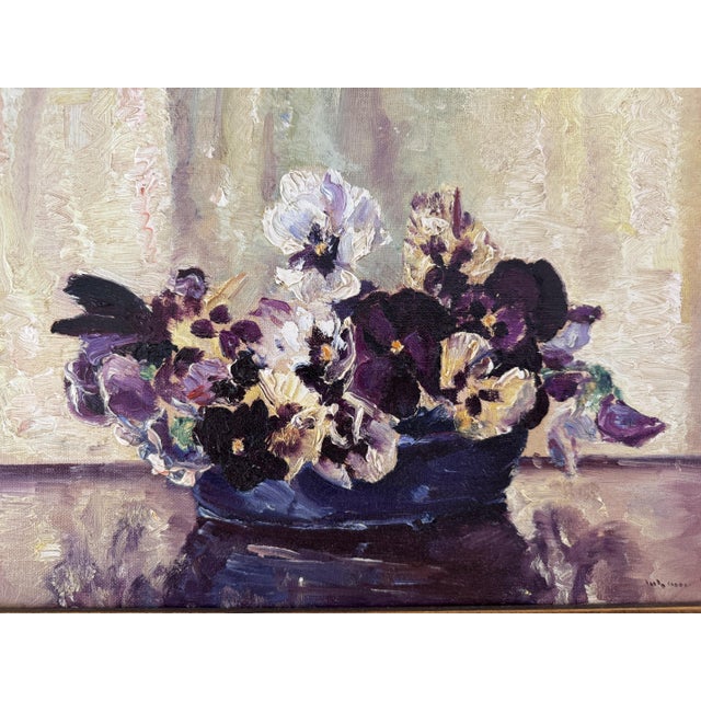1950s Johann Berthelsen Still Life Pansies Painting Modernist, Framed For Sale - Image 9 of 11