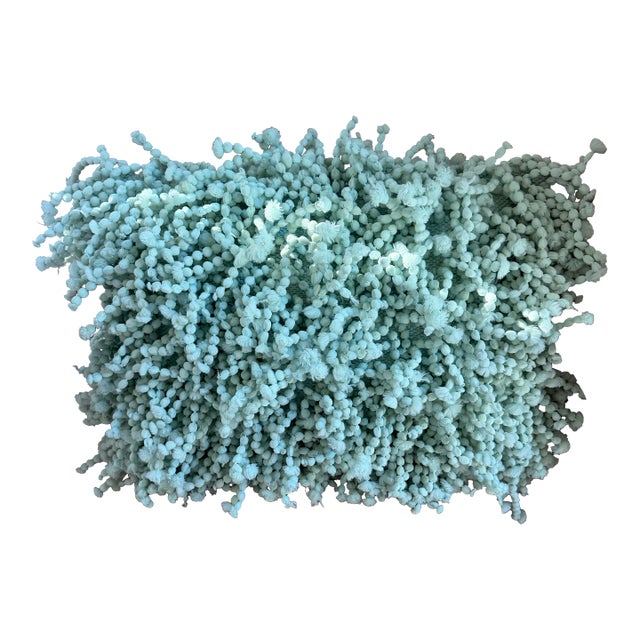 Mint Green Textured Pom Pom Lumbar Pillow – Coastal Boho Accent Cushion 20” X 13” For Sale