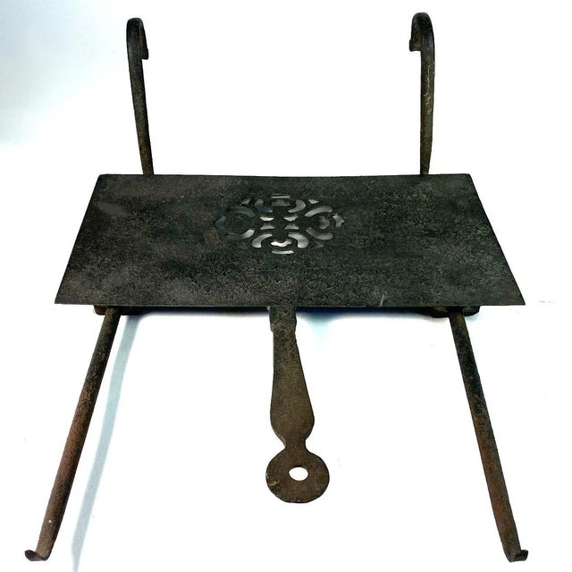 English Georgian Forged Iron Sliding and Hanging Fireplace Hearth Trivet For Sale - Image 4 of 12