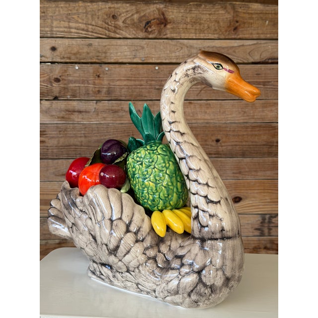 Vintage Monumental Sculptural Regency Italian Style Glazed Ceramic Swan Centerpiece For Sale - Image 11 of 12