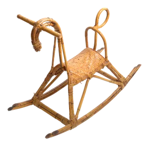 Vintage Franco Albini 1960 Rattan Cane & Bamboo Rocking Horse, Animal Sculpture Italy