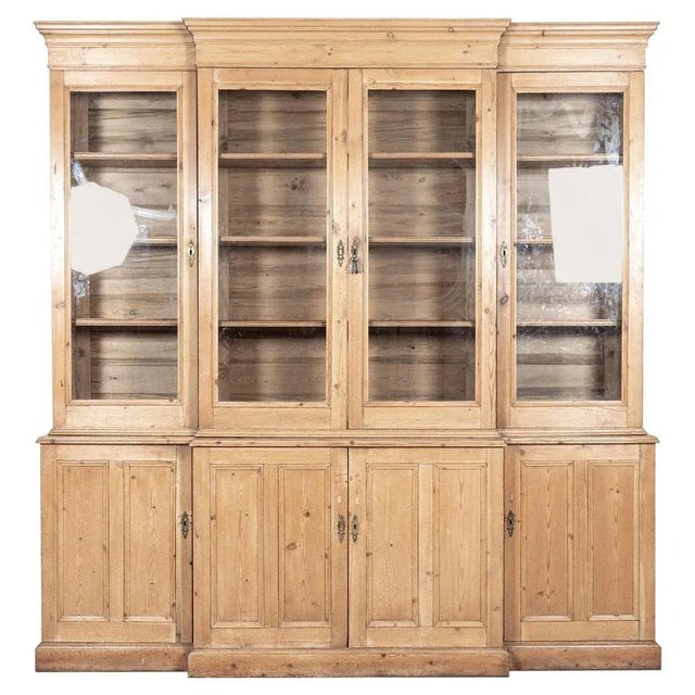 Large English Glazed Breakfront Bookcase in Pine For Sale - Image 18 of 18