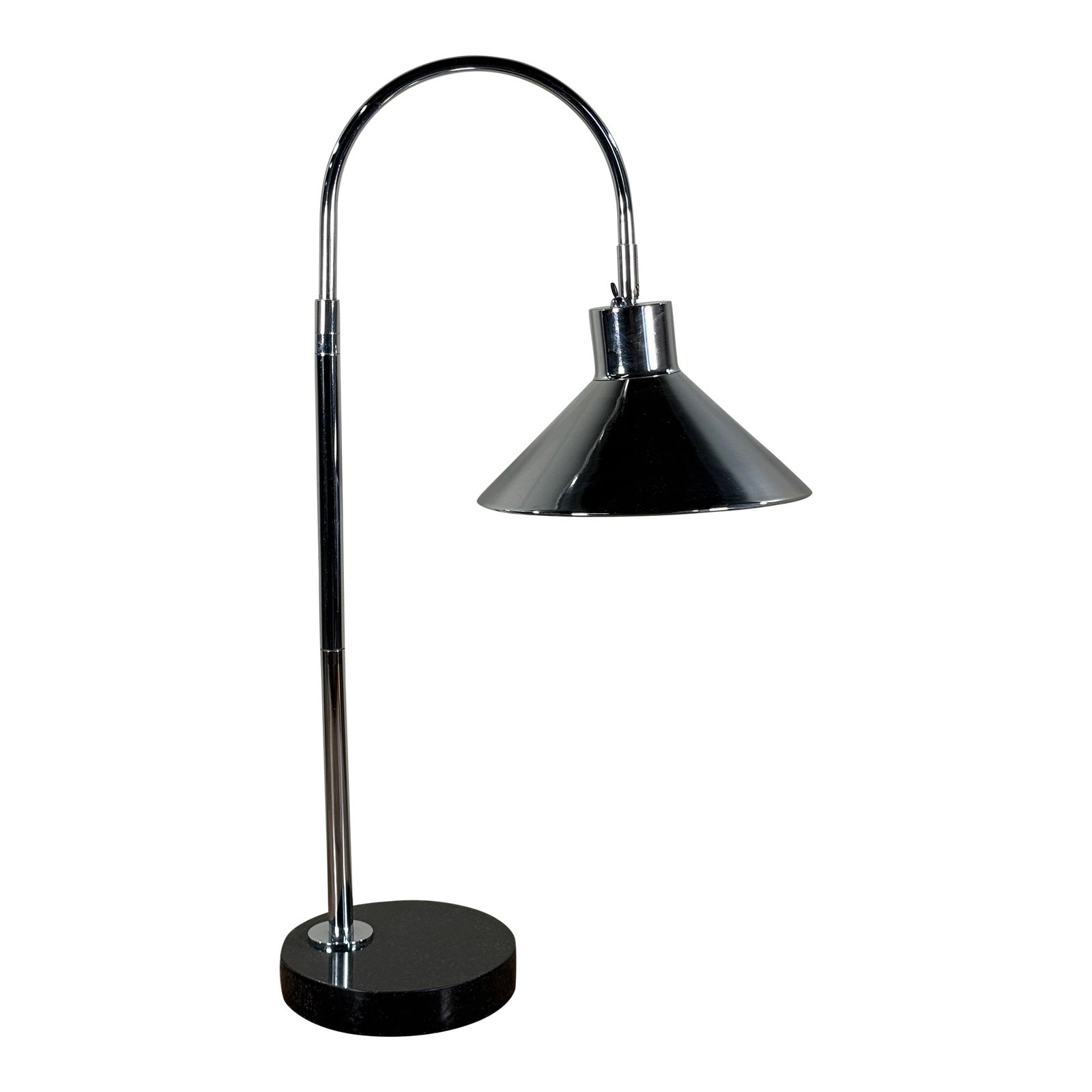 Vintage Koch & Lowy Style Chrome Gooseneck Desk Lamp With Black Granite Base