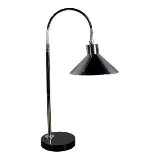 Vintage Koch & Lowy Style Chrome Gooseneck Desk Lamp With Black Granite Base For Sale