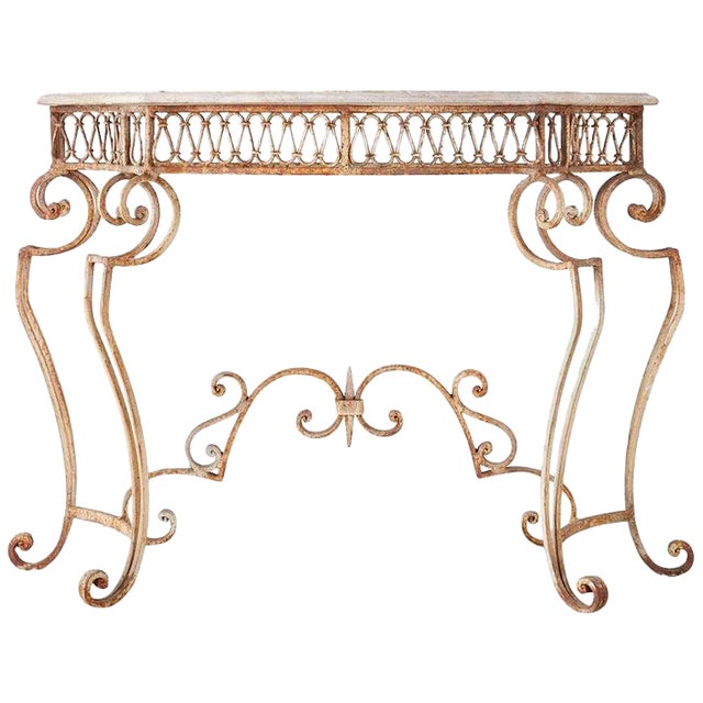 French Wrought Iron Marble Top Console Table Chairish