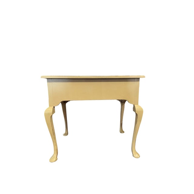 Queen Anne Vintage Queen Anne Cream Painted 3-Drawer Writing Desk Cottage Chic Vanity Table For Sale - Image 3 of 5
