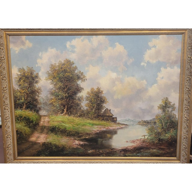 Paint 1990s Large and Beautiful Oil Painting of a Country Road For Sale - Image 7 of 12