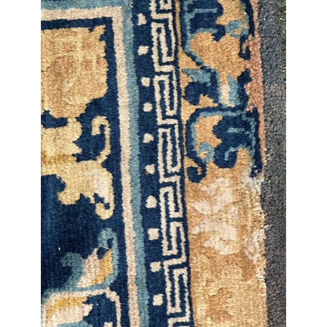 Blue Antique Chinese Cotton and Wool Rug For Sale - Image 8 of 18