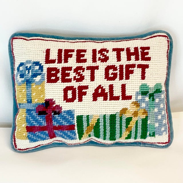 Mid 20th Century Mid-Century Americana Boho Chic Christmas Needlepoint Pillow For Sale - Image 5 of 9