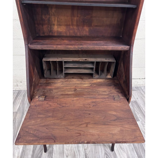 Rustic Antique 19th Century Primitive Country Secretary Desk and Bookcase For Sale - Image 3 of 10