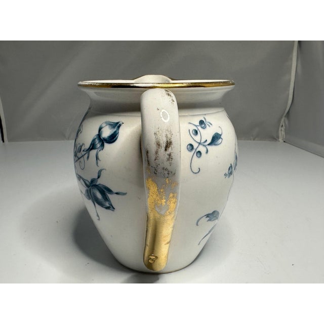 Antique Blue Floral Transferware Pitcher - Gold Gilt Accents c. 1904 For Sale - Image 4 of 10