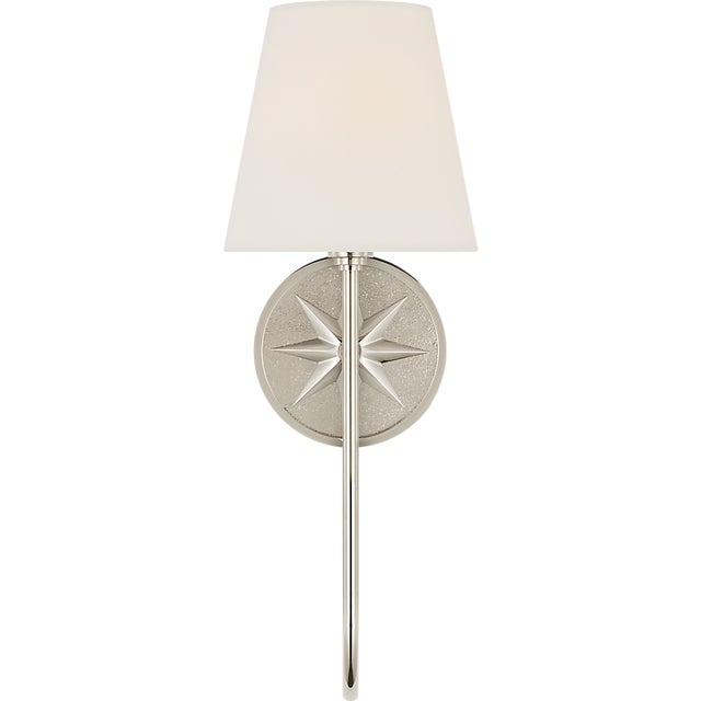 Polaris 17" Single Sconce in Polished Nickel with Linen Shade Designer: Chapman & Myers Finish: Polished Nickel Height:...