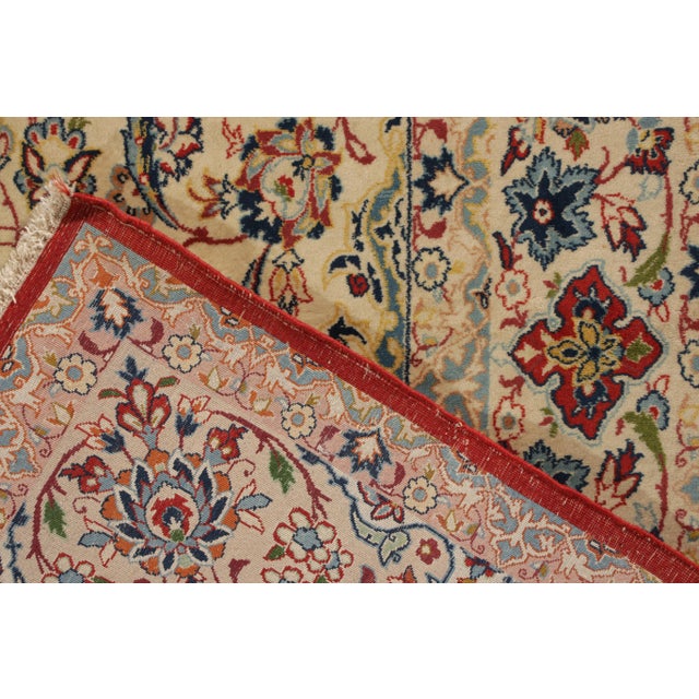 1950s Vintage Isfahan Rug in Beige Blue and Red Persian Floral Pattern For Sale - Image 5 of 6