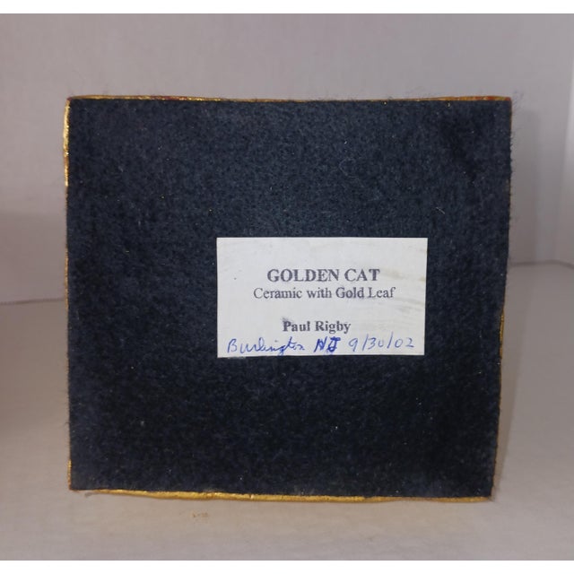 Paul Rigby Stratford Nj Artist C. 2002 Golden Cat - Ceramic With Gold Leaf For Sale - Image 6 of 10