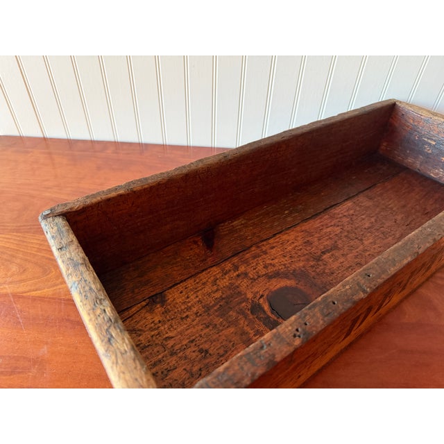 Chestnut Antique Industrial Dovetail Wood Factory Tray For Sale - Image 8 of 18