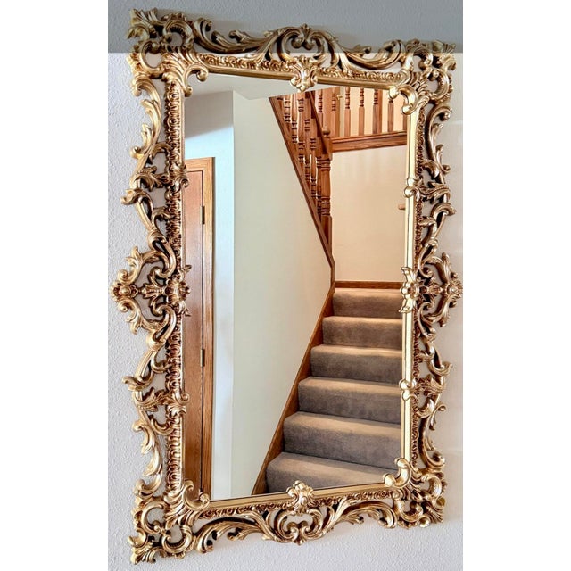 Vintage Rocco Revival Mirror in a Large Ornate Gold Frame w/ Acanthus Scrollwork Origin Italy Time Period Vintage Late...