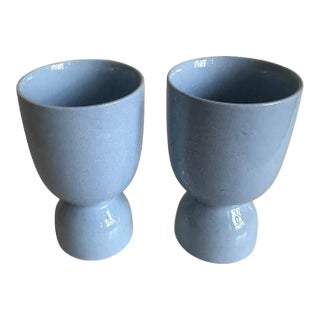 Vintage English Robin’s Egg Blue Ceramic Egg Cups – Set of 2 For Sale