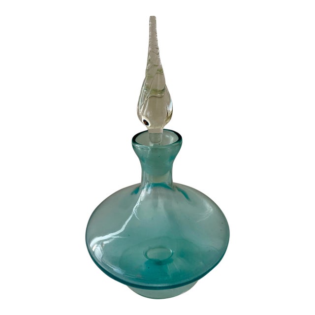 Vintage Light Blue Blown Glass Perfume Decanter For Sale