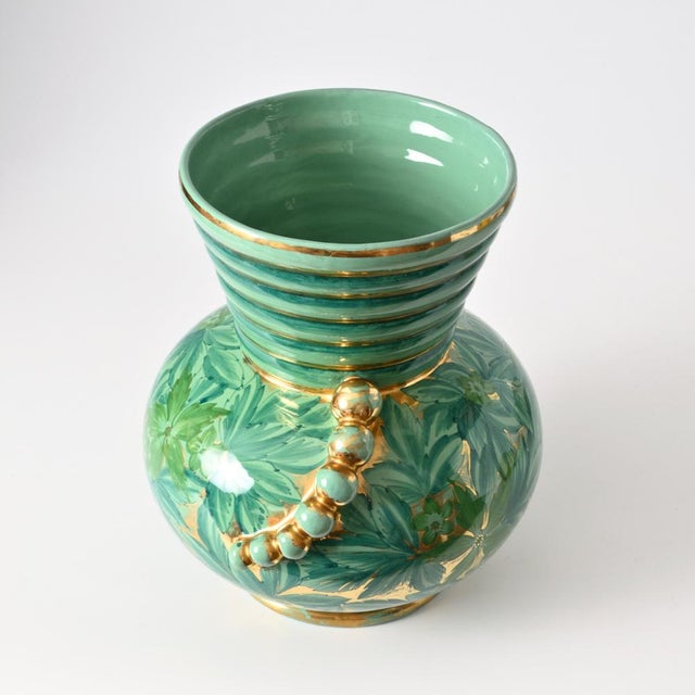 Ceramic Italian Green and Gold Vase from Maioliche Deruta, 1960s For Sale - Image 7 of 12