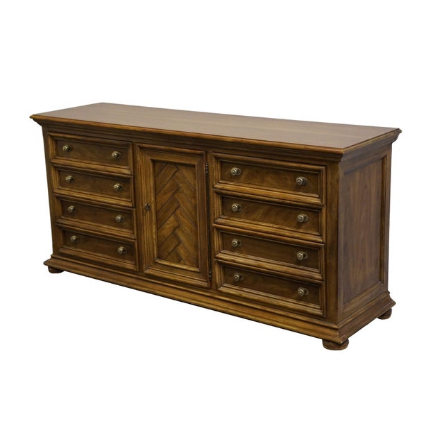 Drexel Late 20th Century Drexel Heritage Chartwell Collection Rustic European 69" Triple Door Dresser For Sale - Image 4 of 16