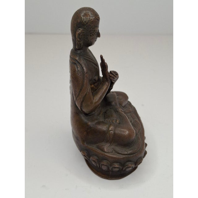 18thC Tibetan Bronze Lama Statue - Heavy 10oz Portrait Monk Dharmachakra Mudra For Sale - Image 15 of 18