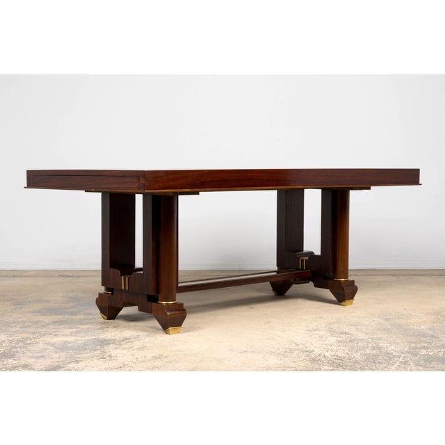 Art Deco Rosewood and Brass Dining Table, Jules Leleu Style, 1930s For Sale - Image 16 of 18