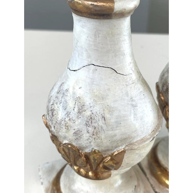 Pair of Vintage Italian Style Whitewashed & Gilt Candlesticks For Sale - Image 4 of 6