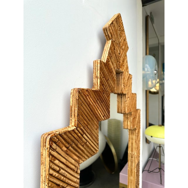 Wood Rattan Pyramid Mirror by Vivai Del Sud. Italy, 1970s For Sale - Image 7 of 12