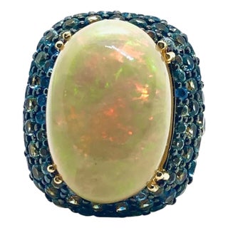 Bochic “Orient” Vintage Natural Opal & Sapphire Ring Set In 18K & Silver For Sale