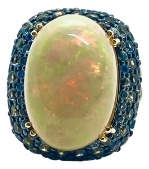 Bochic “Orient” Vintage Natural Opal & Sapphire Ring Set In 18K & Silver