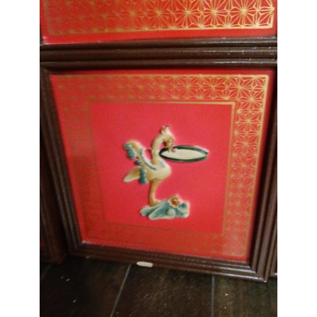 Vintage Chinese Chinoiserie Red Semi Precious Stone Emperor Decorative Wall Panels- Set of 4 For Sale - Image 4 of 12