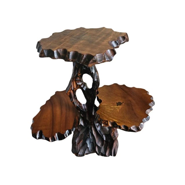 Mid 20th Century Vintage Three-Tier Free Form Japanese Hardwood Side Table or Plant Stand For Sale - Image 5 of 8