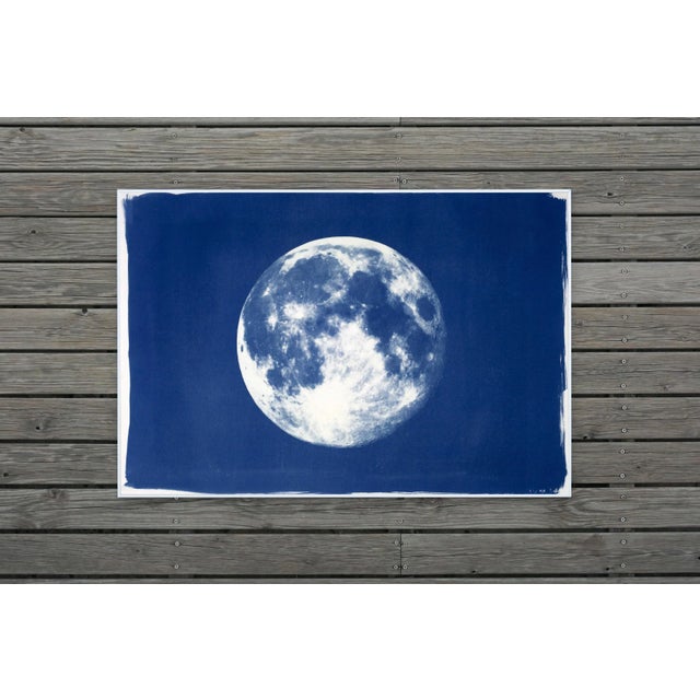 Navy Blue "Full Moon" , Handprinted Cyanotype on Watercolor Paper. Limited Edition For Sale - Image 8 of 10