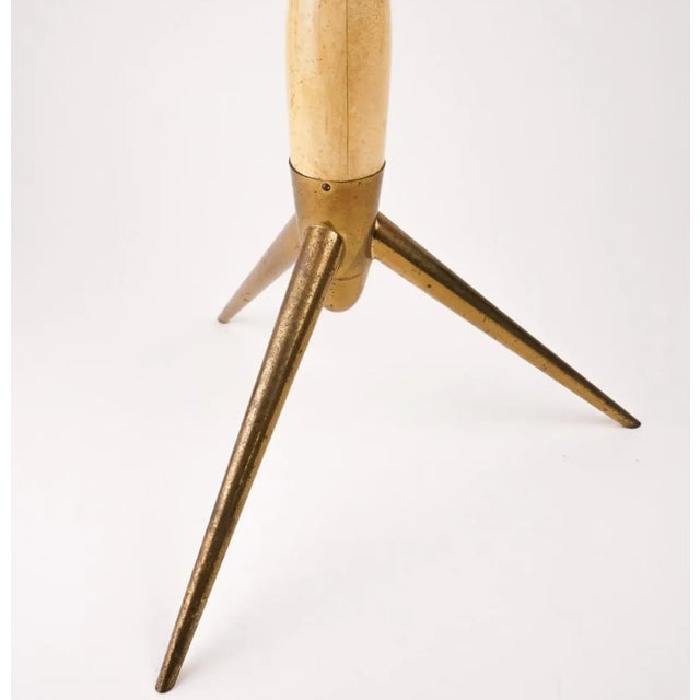 Wonderful vintage goatskin parchment floor standing ashtray by Aldo Tura and made in Italy. Terrific brass base. Measures...