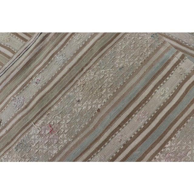 Vintage Turkish Kilim Rug in Soft Taupe, Beige, and Pale Blue Striped Design For Sale - Image 11 of 12