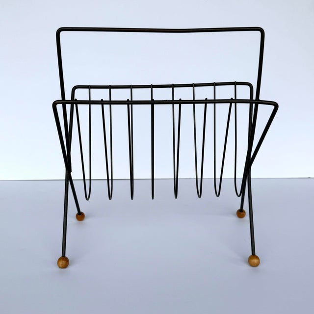 Mid-Century Modern Tony Paul Magazine Rack Wrought Iron Wood Ball Feet For Sale - Image 3 of 12