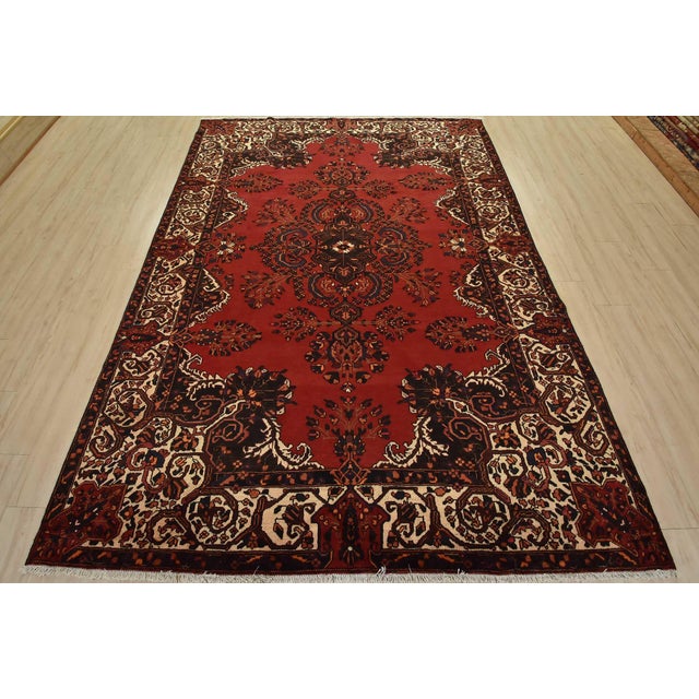 Farmhouse Baloch Rug 7’4” X 10’2” Red Wool Vintage Traditional Hand-Knotted Carpet For Sale - Image 3 of 14