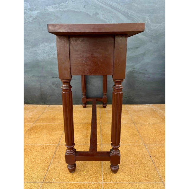 Spanish Renaissance Revival Carved Oak Console Table with Drawer, 1950s For Sale - Image 9 of 10
