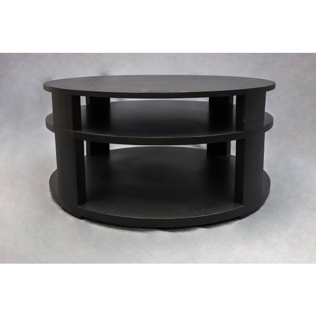 English Vintage Circular Wooden Coffee Table in Black Finish For Sale - Image 3 of 6