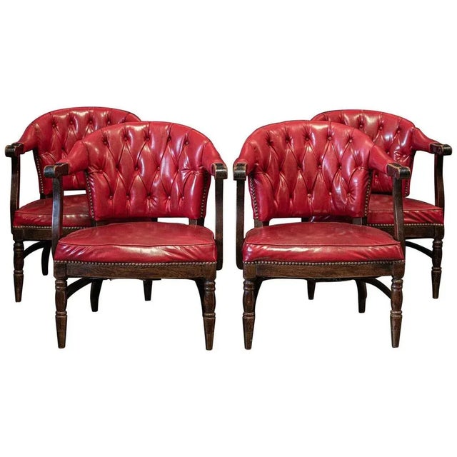 Set of English Red Studded Club Chairs, 1920s For Sale - Image 12 of 12